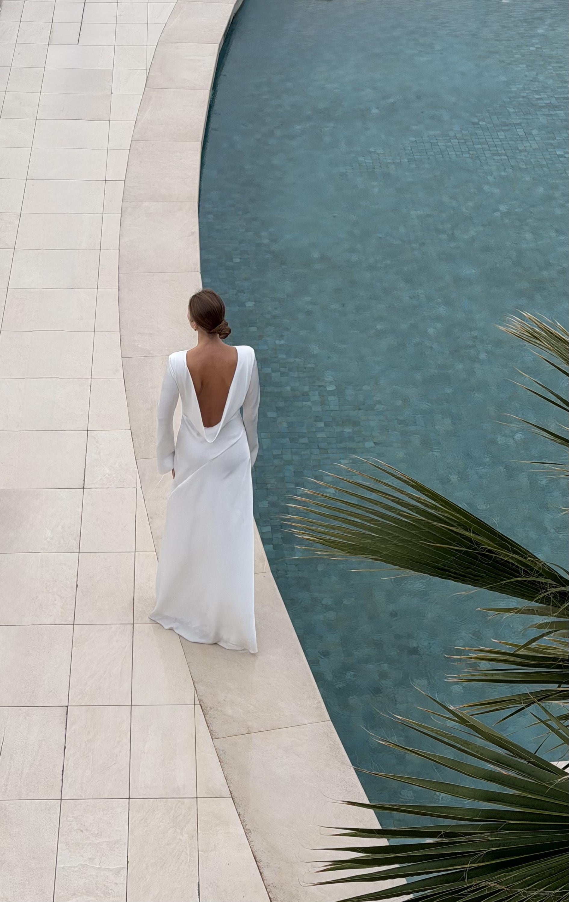 backless satin dress long sleeve Boho Style Off Shoulder Satin Backless Wedding Dress With Long Sleeves -Simple Bridal Dress Plus Size WonderlandByLilian
