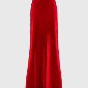 Deep Red Womens Maxi Skirt, Satin Evening Cocktail Skirt, Full Length, High Waist, A Line Fashionable Party Wear, Wedding or Birthday Outfit