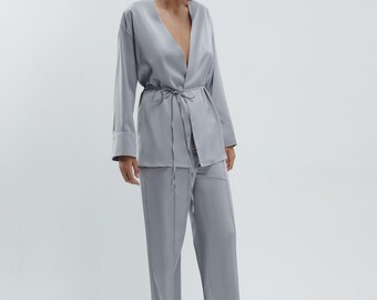 Satin Pants for Women, Elegant Straight Leg Trousers, Dressy Pants for Evening Outfit, Wedding Guest or Formal Office Look, Honeymoon Wear