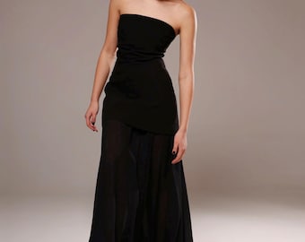 strapless corset peplum maxi dress Strapless Floral Peplum Maxi Dress Black Ivory