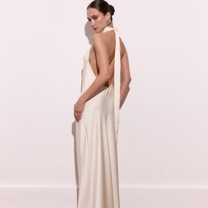 pearl open back a-line dress in white Missacc Ivory Bride Minimalistic Open Back Pearl Wedding Dress