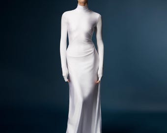 Long Sleeve Maxi Dress, Elegant High Neck Evening Gown, Fall Formal Dress, Floor Length Fitted Dress for Holiday Parties and Special Events