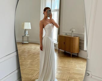 Strapless Courthouse Wedding Dress, Minimal Bridal Gown, Civil Ceremony Dress, Modern Bride Maxi Dress, Elopement Wedding Outfit