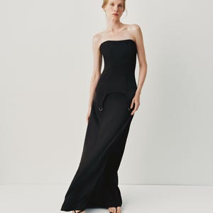 Two Piece Corset and Skirt, Black Strapless Dress, Long Evening Dress, Party Outfit, Floor Length Skirt, Wedding Guest Outfit, Maxi Dress