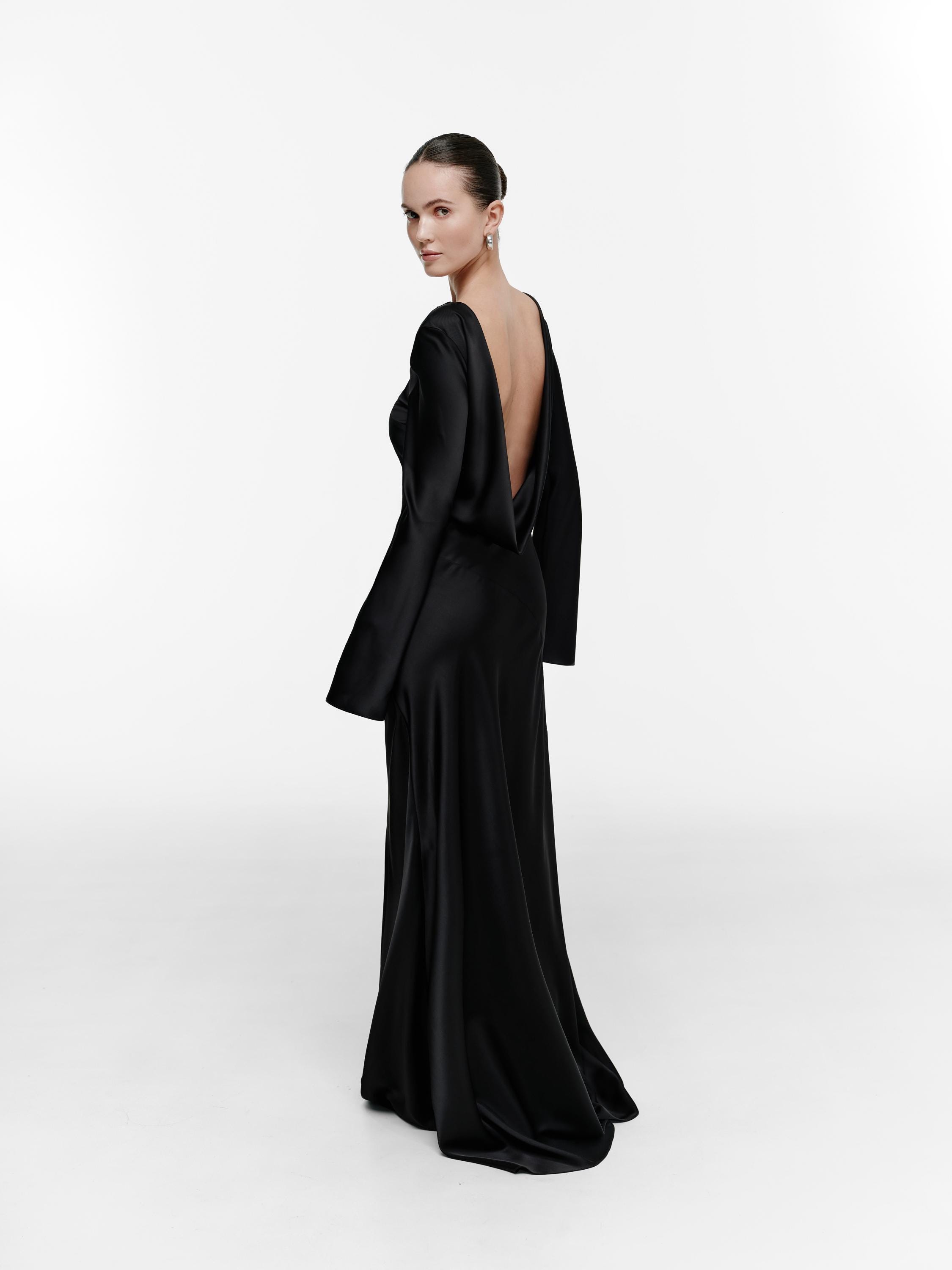 loose fitting backless dress Formal A-Line Gown with Oversized Off-Shoulder Sleeves