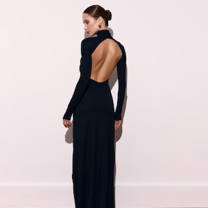 backless black turtleneck dress Colleen Allen Backless Sleeveless Jersey Dress - Black