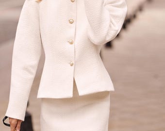 White Tweed Skirt and Blazer Set, Civil Wedding Outfit, Modern Bridal Two Piece Suit
