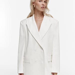 Fall Oversized Blazer, Double Breasted Women’s Jacket, Long Sleeve Formal Office Blazer, Elegant Casual Outerwear, Evening Blazer for Her
