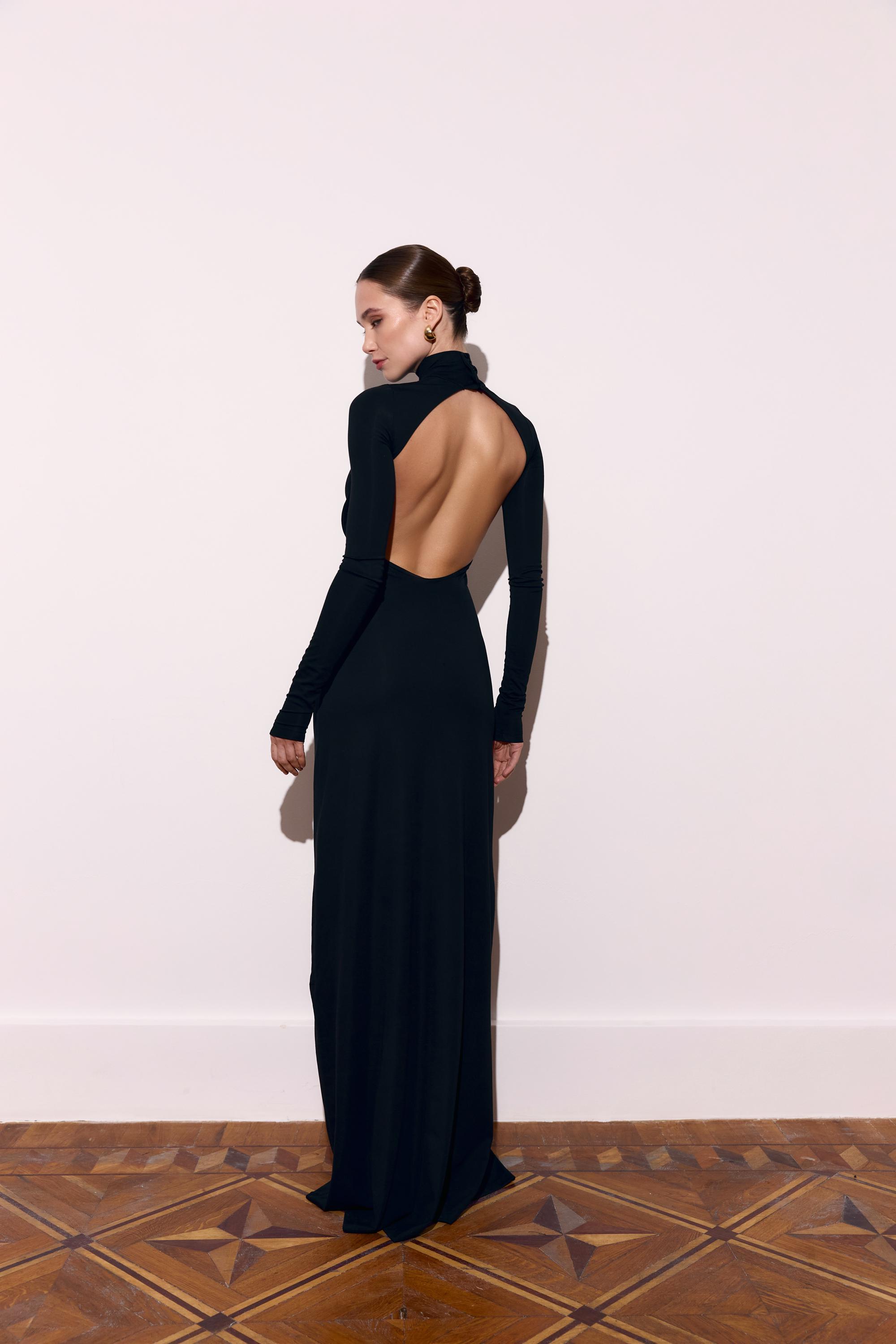Backless Long Sleeve Maxi Dress, Open Back Bodycon Evening Gown, Sculpting Stretch Dress, Elegant Statement Formal Dress