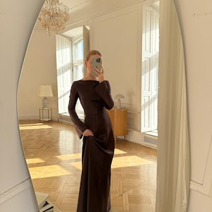 Satin Maxi Dress, Long Sleeve Formal Gown, Evening Dress, Floor Length Dress, Party Outfit for Her, Back Zipper Gown, Dense Satin Dress image 9