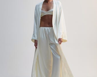 Women Satin Wide Leg Pants, Elegant High Waist Trousers, Flowing Palazzo Pants, Loose Fit Satin Pants, Evening Outfit, Chic Minimalist Pants