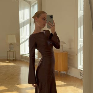 Satin Maxi Dress, Long Sleeve Formal Gown, Evening Dress, Floor Length Dress, Party Outfit for Her, Back Zipper Gown, Dense Satin Dress image 2
