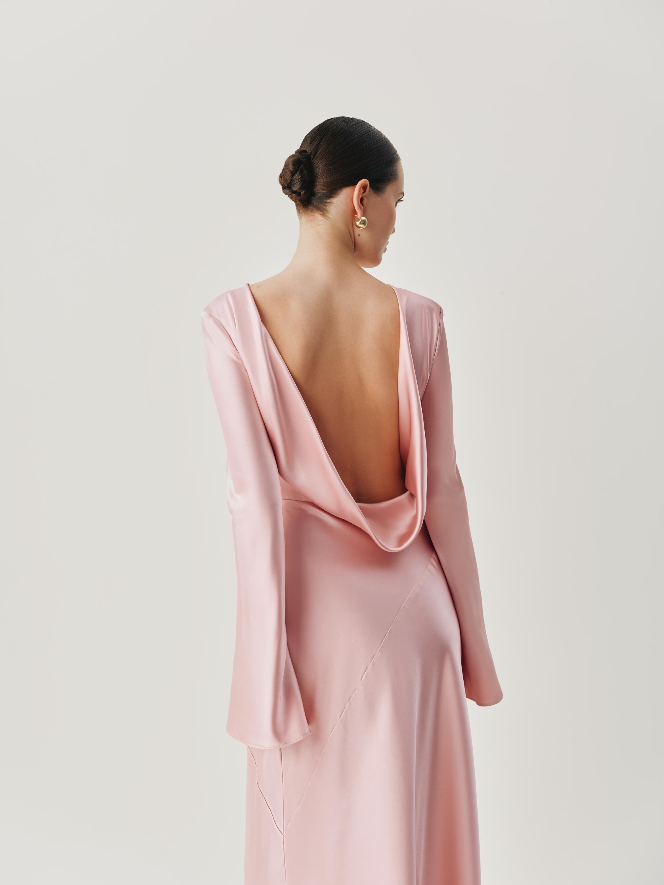 long sleeve backless satin dress Rehearsal Dinner Dress, Maxi Gown, Draped Open Back Evening Dress, Fall Bridal Dinner Outfit, Formal Wedding Weekend Look Size:US16 very fitted at natural 1 Green Exquisite Refinement Emerald
