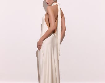 Minimalistisches Brautkleid aus Satin, rückenfreies Maxikleid, modernes Kleid für die standesamtliche Trauung, Brautkleid für eine intime Hochzeit, elegantes Brautjungfernkleid