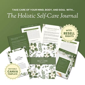 Holistic Self Care Planner Canva Template | Editable Wellness Journal | PLR Planner with Resell Rights | Self Love Mental Health Printable