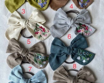 Embroidered hair bow for girls/hair clips/elastic hair bow tie