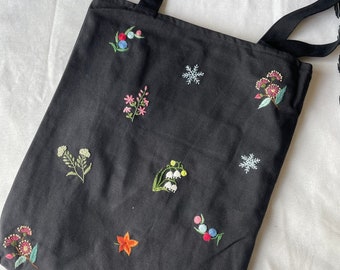 Large hand-embroidered fabric tote bag