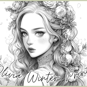 Beautiful girl and flower Coloring Pages, Woman Portrait instant Download Illustration, Digital Download coloring pages for Adult and kids