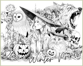 Spooky Halloween Coloring Pages: Art Therapy Sheets (Digital Download)