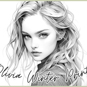 beautiful girl Coloring Pages for Adult, instant Download Illustration, Woman portrait digital coloring sheet,  Olivia Winter coloring pages