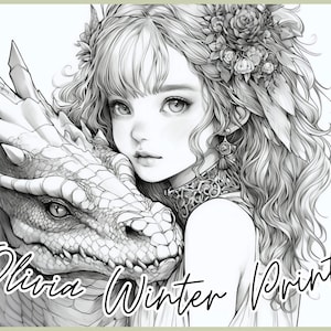 A dragon and a girl Coloring Pages, Printable Instant Download Fantasy Illustration, Digital Download Magical dragon world coloring pages
