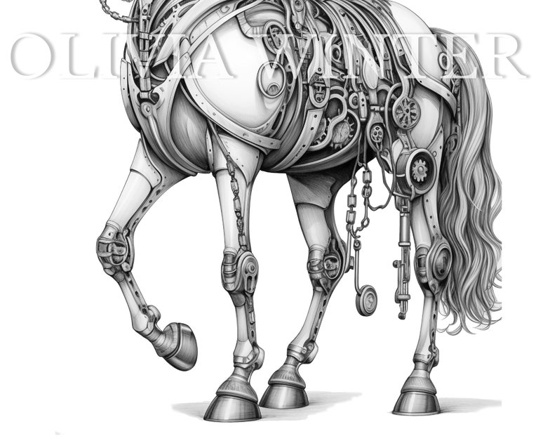 Steampunk Horse Coloring Pages Printable, Steampunk Animal Coloring