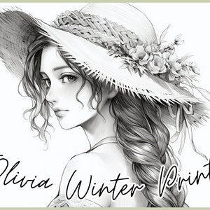 Coloring Page for Adult, Country girl Coloring Pages Printable instant Download Illustration, Cottage girl Digital coloring pages Printables