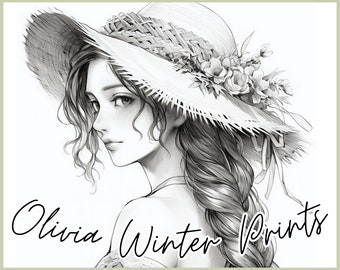 Coloring Page for Adult, Country girl Coloring Pages Printable instant Download Illustration, Olivia Winter Digital coloring pages Printable