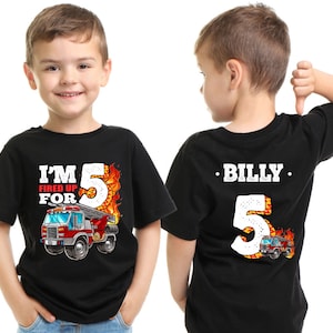 Custom Name Firetruck Birthday Shirt, Personalized Firetruck Birthday Boy T-shirt, Fire Engine Tee, Fire Fighter Birthday Top, Kids Birthday