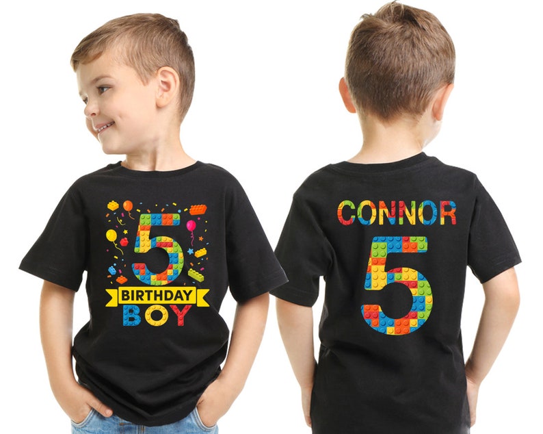 Camiseta de cumpleaños para niño y niña con bloques de construcción, camiseta de cumpleaños personalizada con bloques de construcción, camiseta de cumpleaños con ladrillos, regalo para niños pequeños constructores