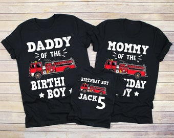 Fire Truck Birthday Shirt, Boys Firetruck Themed Birthday Gift, Toddler Boy Fire Fighter T-shirt, Family Kids Matching Tees, Age Celebration