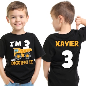 Excavator Birthday Shirt | Boys Construction Birthday Shirt | I&#39;m Three And Digging It Birthday Shirt | 3rd Birthday Shirt, Dump Truck