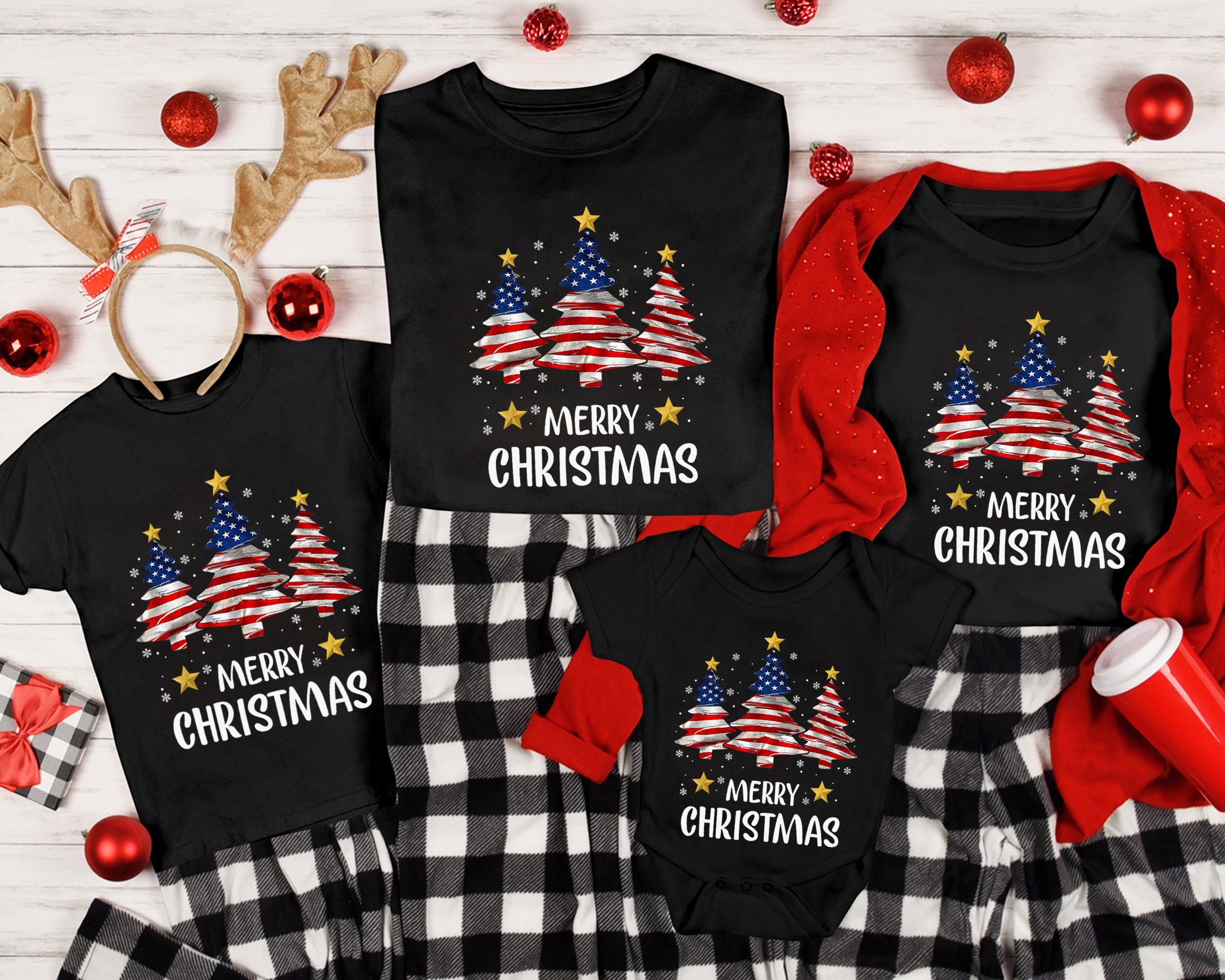 Merry Christmas Shirt,Vintage Merry Christmas Tee,Christmas Flag Tree T Shirts, Christmas Party Gift, Christmas Women Tee, Xmas Tree