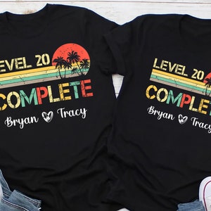 Level Complete Anniversary Shirt,20 Year Anniversary Shirts,20th Anniversary Gifts for Couples,Funny Anniversary Tee,Vintage Anniversary Tee