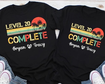 Level Complete Anniversary Shirt,20 Year Anniversary Shirts,20th Anniversary Gifts for Couples,Funny Anniversary Tee,Vintage Anniversary Tee