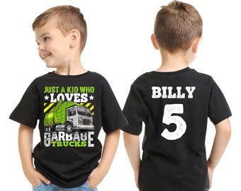 Personalized Just A Kid Who Loves Garbage Trucks Birthday Shirt, Kids Trash Truck, Toddler Garbage Truck Birthday Tee, Kids Garbage Truck