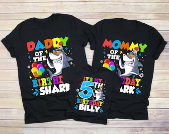 Birthday Shark Shirt, Mommy Daddy Shark Birthday Shirt,Shark Matching Family T-Shirts,Shark Theme Birthday Party Tee,Custom Name Shark Shirt