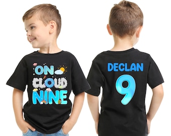Retro On Cloud Nine Flower Birthday Shirt, 9th Birthday Boy Shirt, Happy 9th Birthday 9 Years Old, Toddler Kids Youth Birthday 9th Shirt