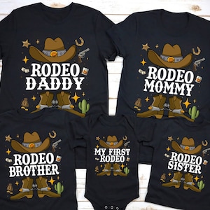 Western First Birthday Party Shirts for Family My First Rodeo T-Shirt Cowgirls 1st Birthday Outfit Cowboy Themed TShirts Rodeo Mama Tee