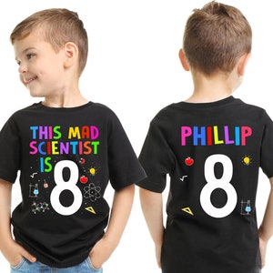 Custom Science Birthday Shirt, Birthday Boy Girl, Personalized Science Birthday Party, This Mad Scientist Birthday Shirt, Let&#39;s Experiment