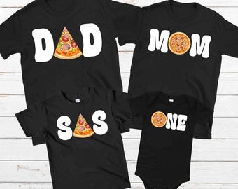 Pizza Family Shirts, Mom Dad Bro Sis One Matching Birthday Tee Shirt, Pizza Theme Birthday Party Shirt, Cute Pizza Pie and Pizza Slice Shirt