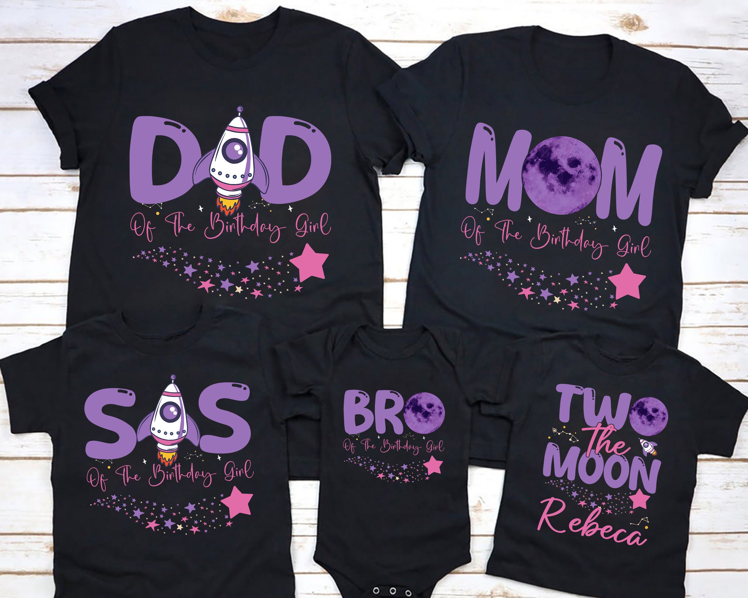 Two the moon girls outer space second 2nd birthday shirt , birthday girl shirt, space birthday theme , 2nd birthday outfit, girl birthday