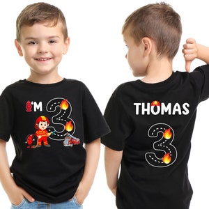 Custom Name Firetruck Birthday Shirt, Personalized Firetruck Birthday Boy T-shirt, Fire Engine Tee, Fire Fighter Birthday Top, Kids Birthday