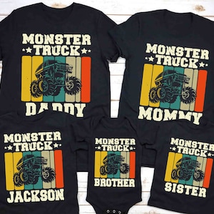 Custom Monster Truck Family Matching Birthday Party Shirt, Personalized Monster Trucks Birthday Boy Shirt, Monster Truck Party Gift For Kids