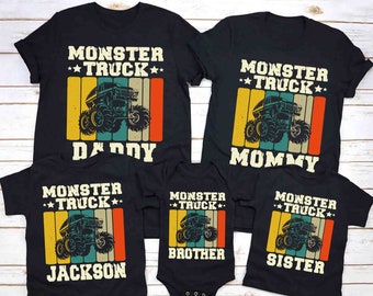 Custom Monster Truck Family Matching Birthday Party Shirt, Personalized Monster Trucks Birthday Boy Shirt, Monster Truck Party Gift For Kids