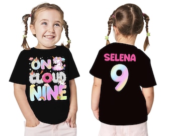 Retro On Cloud Nine Flower Birthday Shirt, 9th Birthday Girl Shirt, Happy 9th Birthday 9 Years Old, Toddler Kids Youth Birthday 9th Shirt