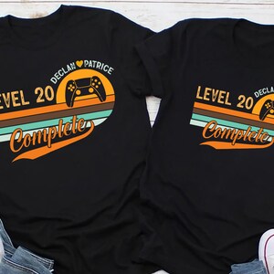 20th Wedding Anniversary Gift for Husband Wife, Personalization Level 20 Complete,20 year Anniversary Gift for Gamer, Retro Video Game Shirt