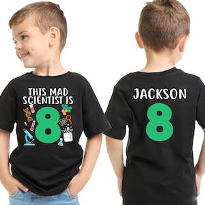 Custom Science Birthday Shirt, Birthday Boy Girl, Personalized Science Birthday Party, This Mad Scientist Birthday Shirt, Let&#39;s Experiment