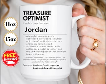 Treasure Optimist Mug: Customizable Metal Detector Gift
