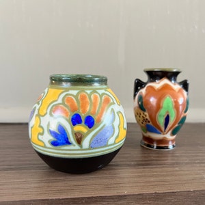 Gouda Vintage Pottery, small vases, sold as pair, made in Holland